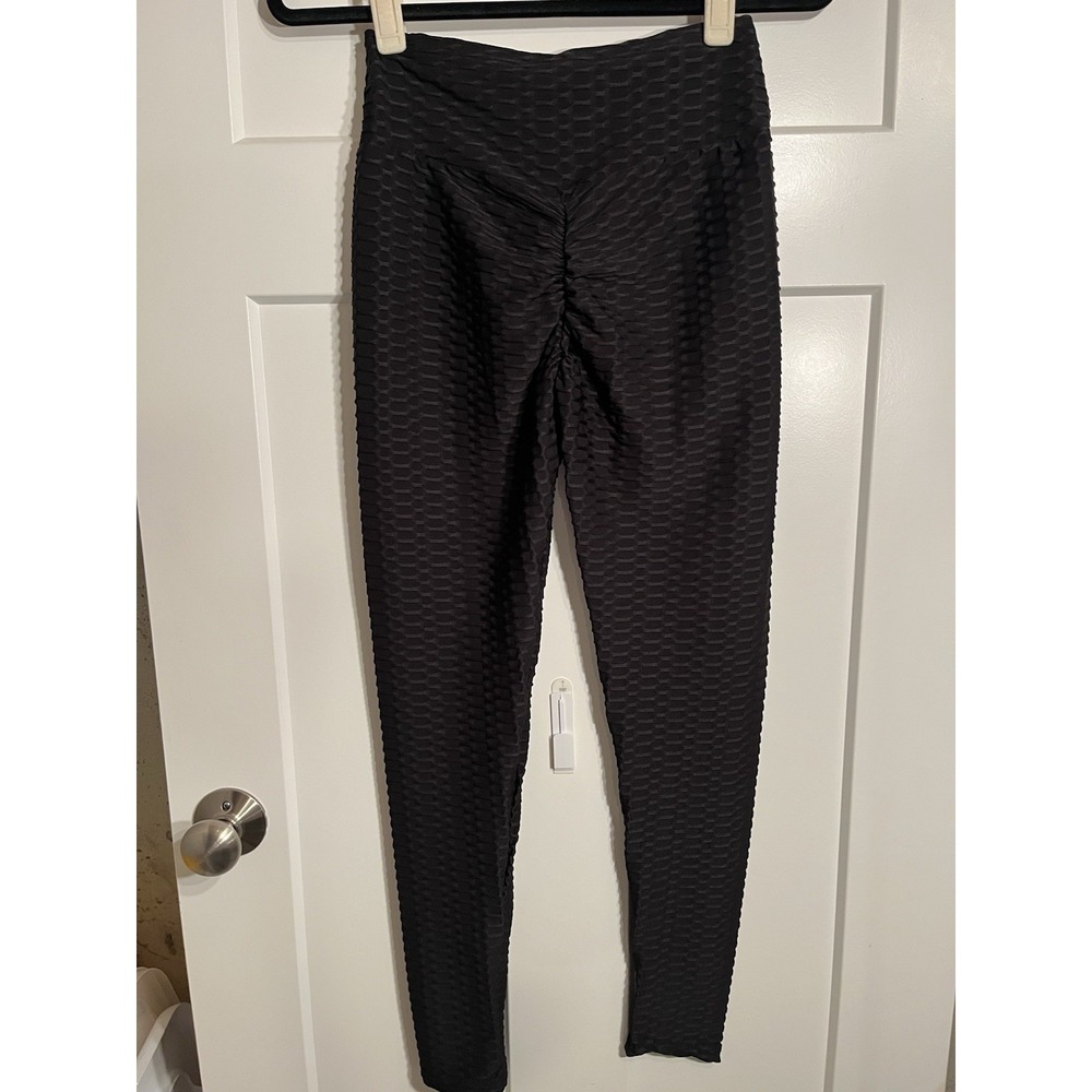 New Mix Women's S/M Black Scrunch Butt Leggings Textured High Waist Workout